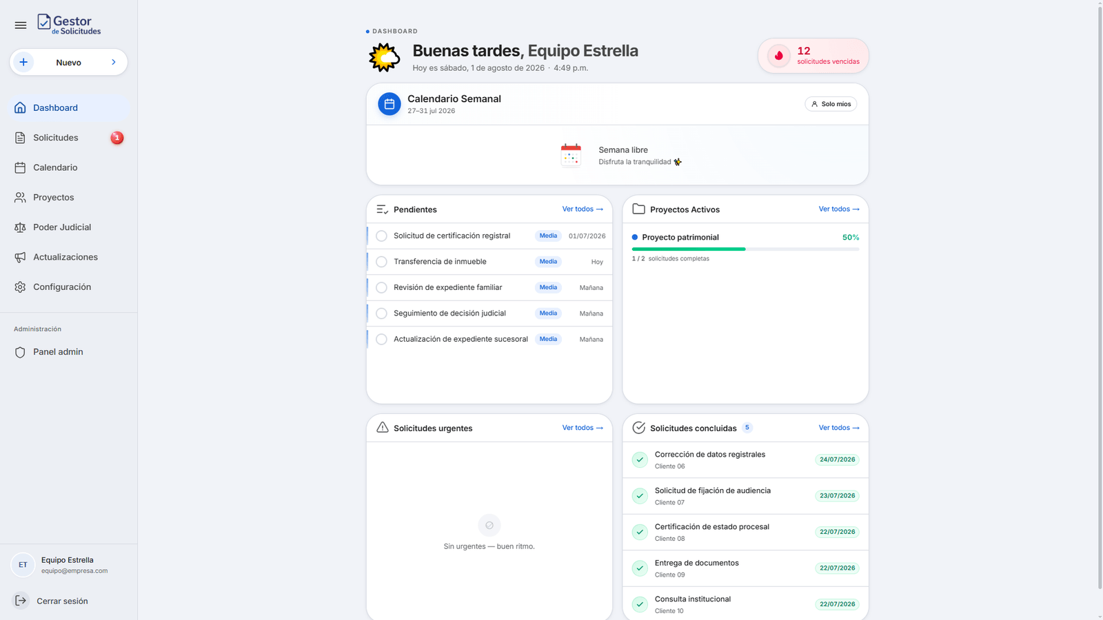 Captura del sitio Gestor de Solicitudes — Web App, Gestión, Documentos